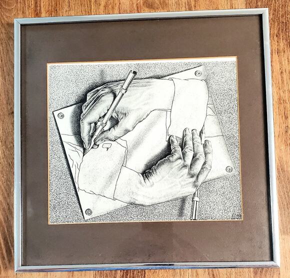 Other - M C Escher Framed Matted Print “Drawing Hands” Authentic Vintage 14 x 14